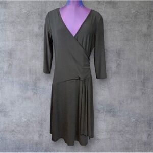NWT APANY Black Faux Wrap Fit & Flare Dress Size Large Women's D80